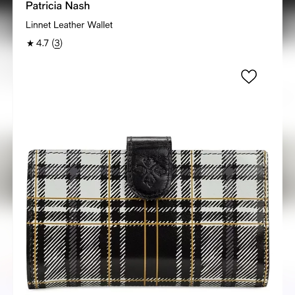 Patricia Nash Linnet leather wallet, black/white plaid